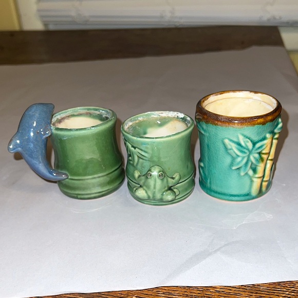 Other - Vintage Ceramic Pottery Set (3) Dolphin, Frog & Bamboo Decor/ Planter Trinket